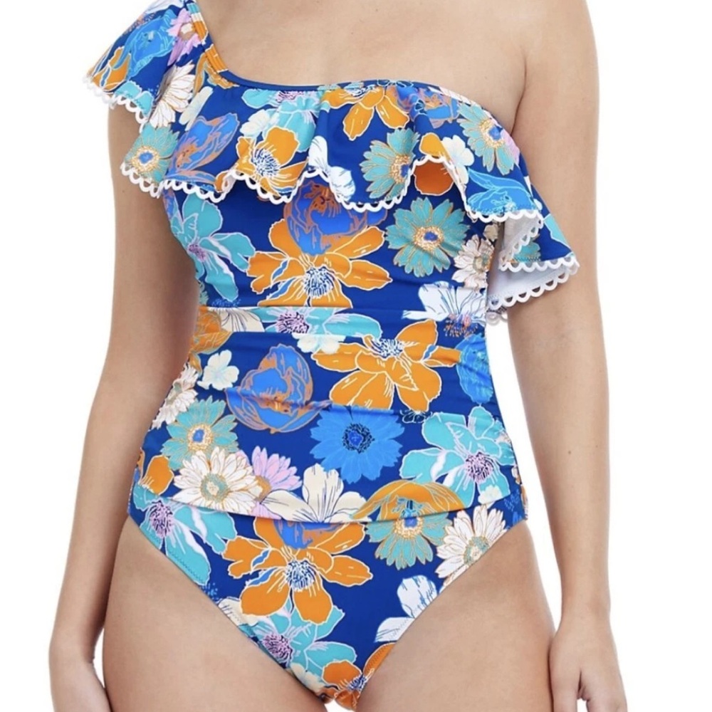 NWT Profile by Gottex one shoulder Rising Sun swimsuit sz 16